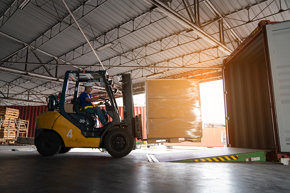 Forklift in warehouse